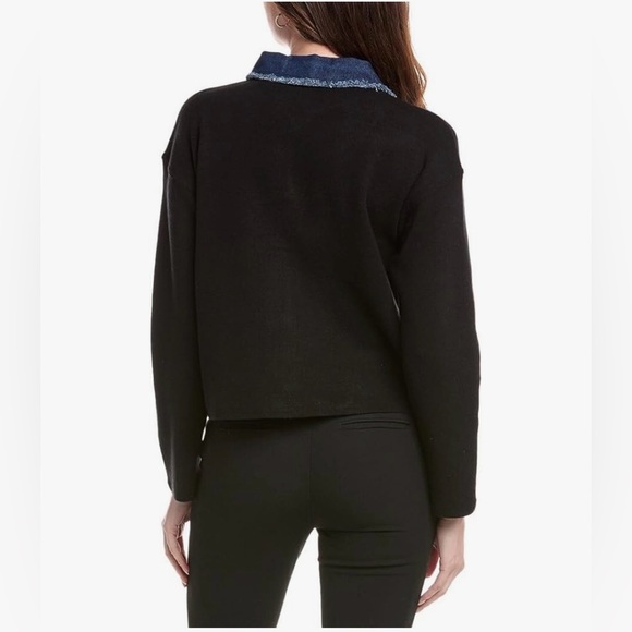 Nanette Lepore Black/Denim Contrast Streetwear Casual Trucker Jacket SZ-M - Picture 2 of 7